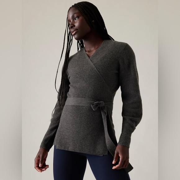 Athleta Charcoal Alpine V-Neck Wrap Sweater